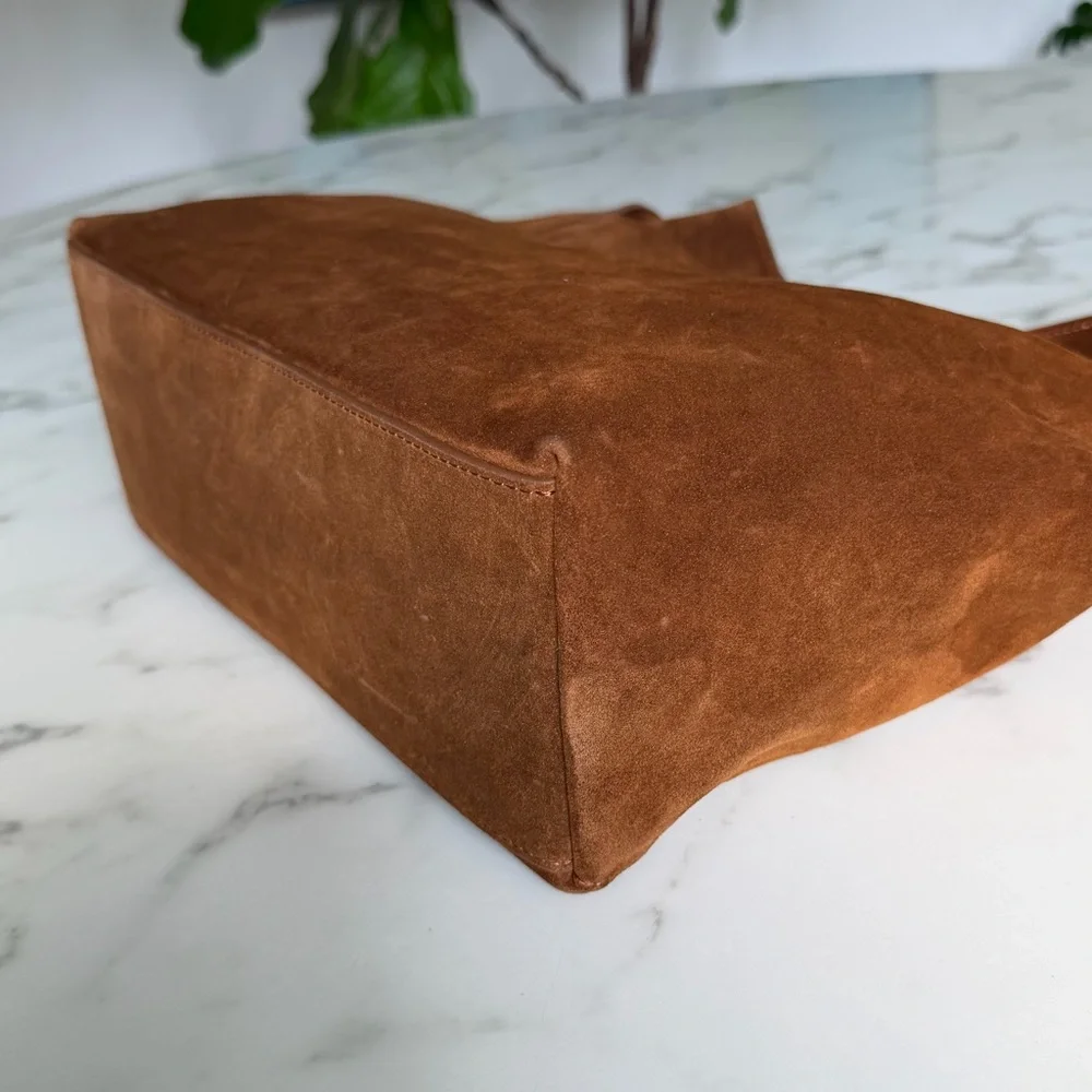 Quince Italian Leather Suede Slouchy Shoulder Bag in Whiskey Brown - Picture 10 of 16